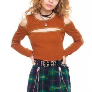 TUNNEL VISION Leeloo Cut Out Thermal Long Sleeve Brown Orange Green Medium Edgy
